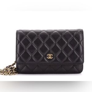 Chanel Black Quilted Classic Lambskin Wallet on a Chain Leather Bag